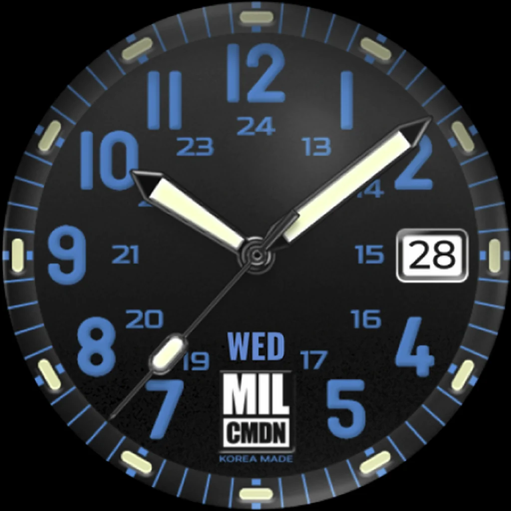 24H Military — Black · Blue squared numerals