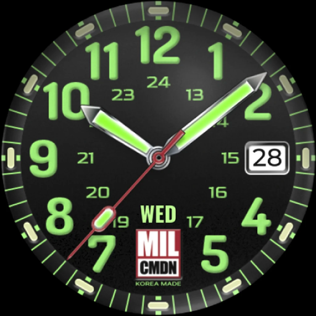 24H Military — Black · Green numerals