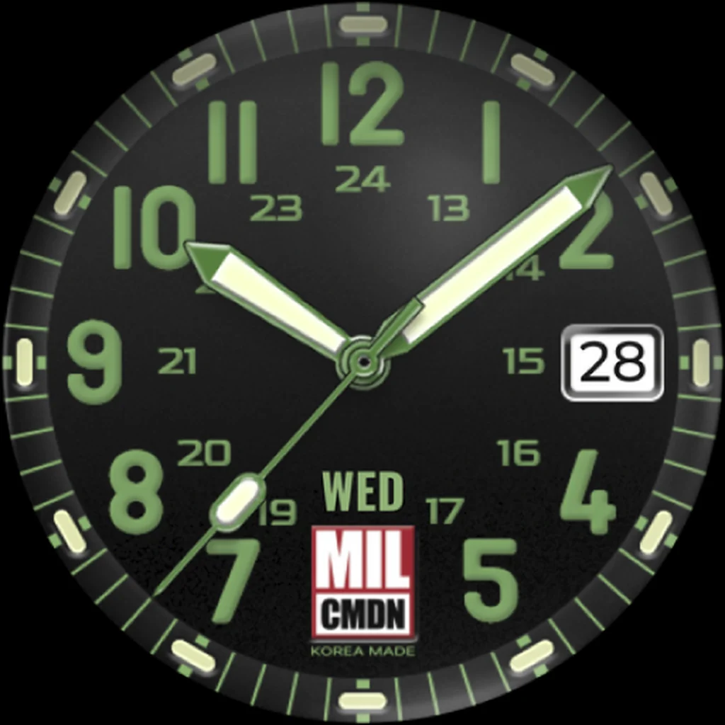 24H Military — Black · Olive squared numerals