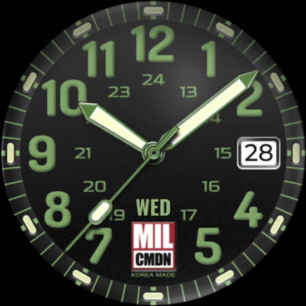 24H Military — Black · Olive numerals