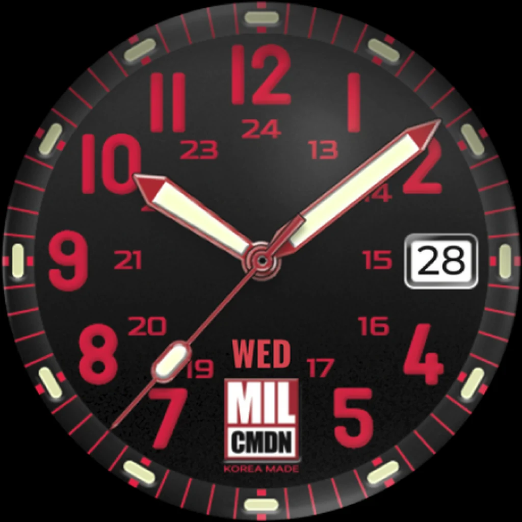 24H Military — Black · Red squared numerals