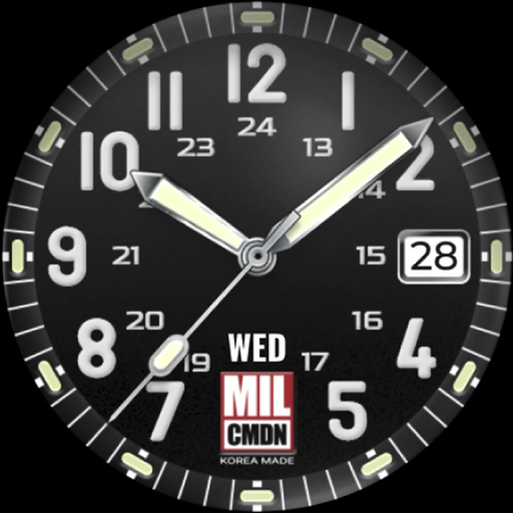 24H Military — Black · White squared numerals