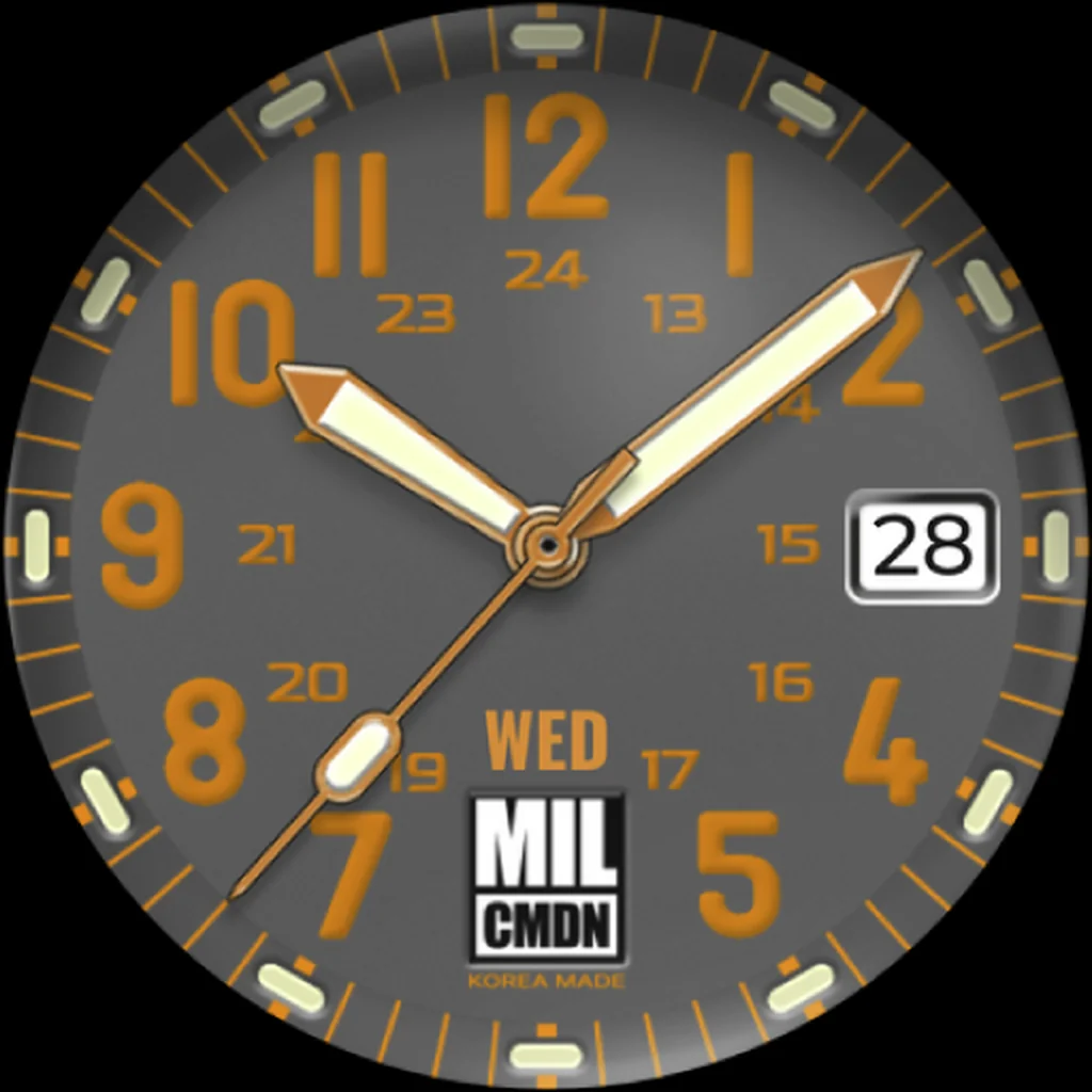 24H Military — Grey · Orange squared numerals